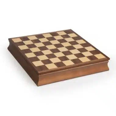 Échiquier en érable et noyer avec coffret de rangement intégré, vue de face