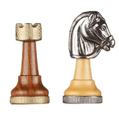 Ensemble Copa Cabana Echiquier en Bois et Cuir véritable et Jeu d'Echecs en Bois et Métal - Image 7
