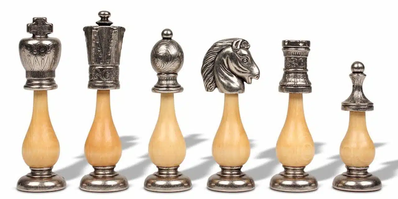Ensemble Arabic Style IX Echiquier sur Pied en Bois et Pièces Echecs Staunton Bois et Métal - Image 6