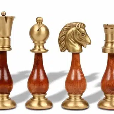 Ensemble Oriental Orme Echiquier sur Pied en Bois d'Orme avec Tiroir de Rangement & Jeu d'Echecs en Bois et Laiton Massif - Image 11