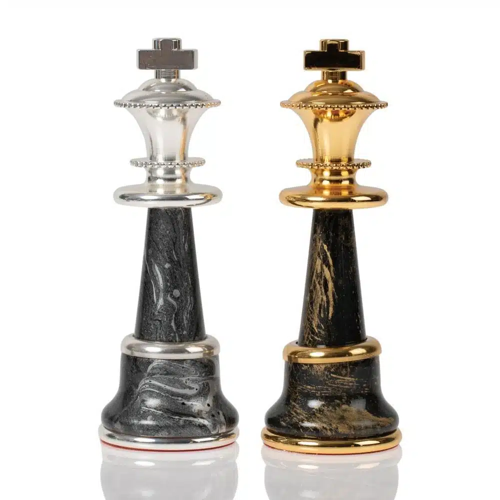 Jeu d'Echecs en Bois et Laiton Massif Plaqué Or et Argent Staunton Fantasy XL - Image 10