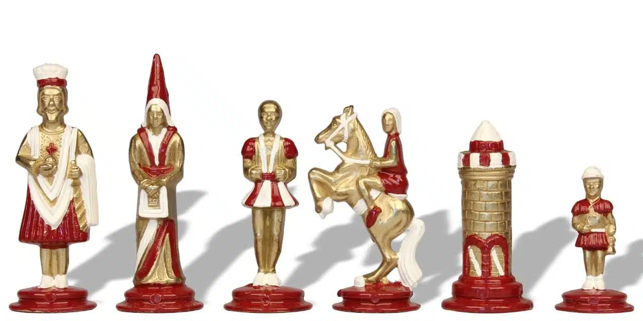 Ensemble Camelot Roi Arthur V Echiquier en Bois d'Erable Olive & Jeu d'Echecs en Métal Massif Peint à la Main - Image 12