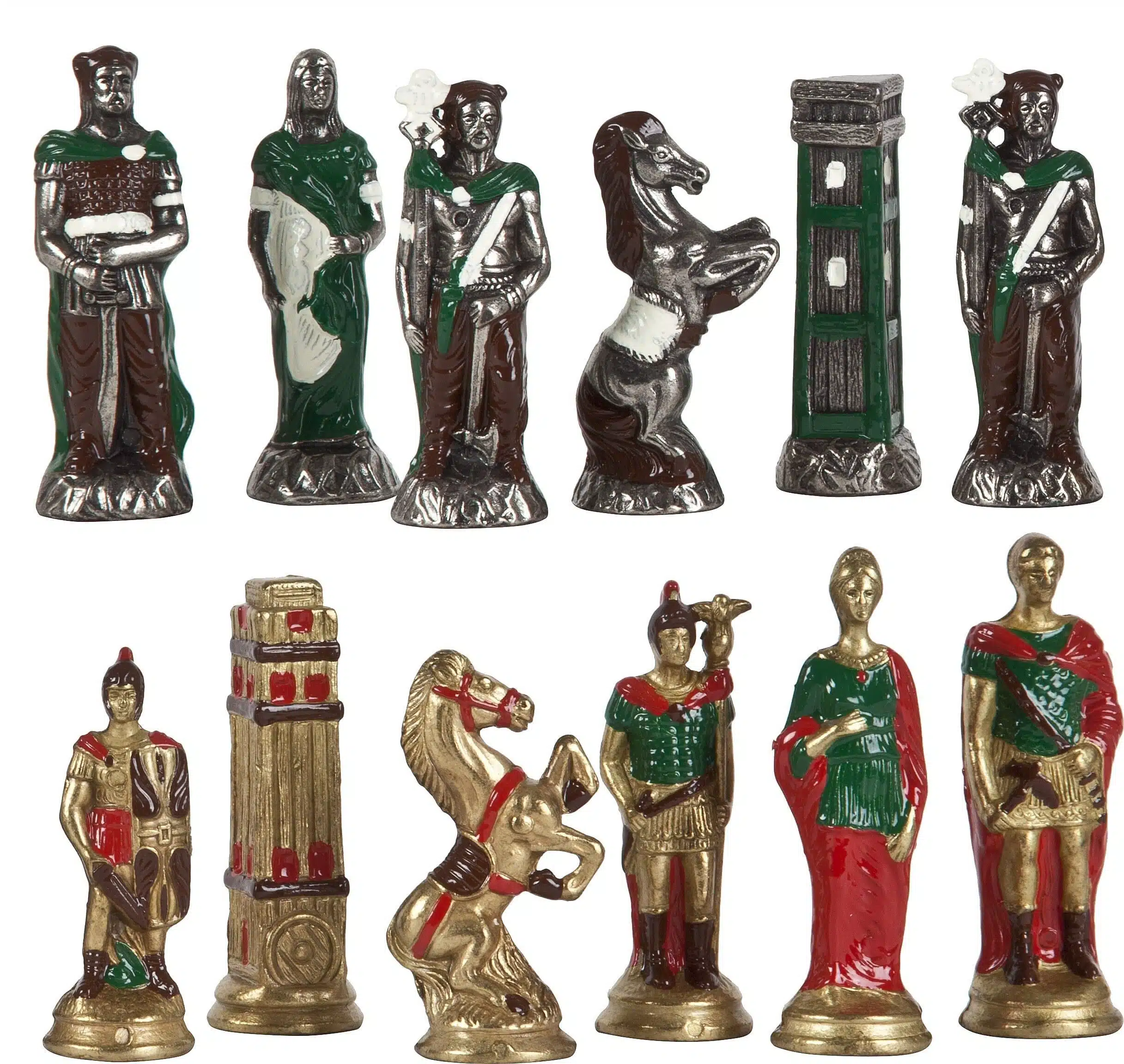 Ensemble Romains vs Barbares : Echiquier en Similicuir & Jeu d'Echecs en Métal Peint à la main - Image 3