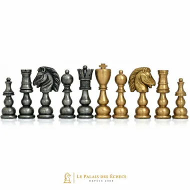 Pièces d'échecs « Oriental XL » en laiton massif doré et argenté