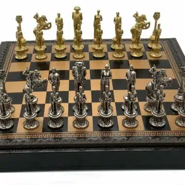 Ensemble Napoleon Echiquier en Similicuir & Jeu d'Echecs en Métal Massif