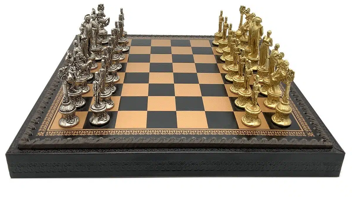 Ensemble Napoleon Echiquier en Similicuir & Jeu d'Echecs en Métal Massif - Image 4