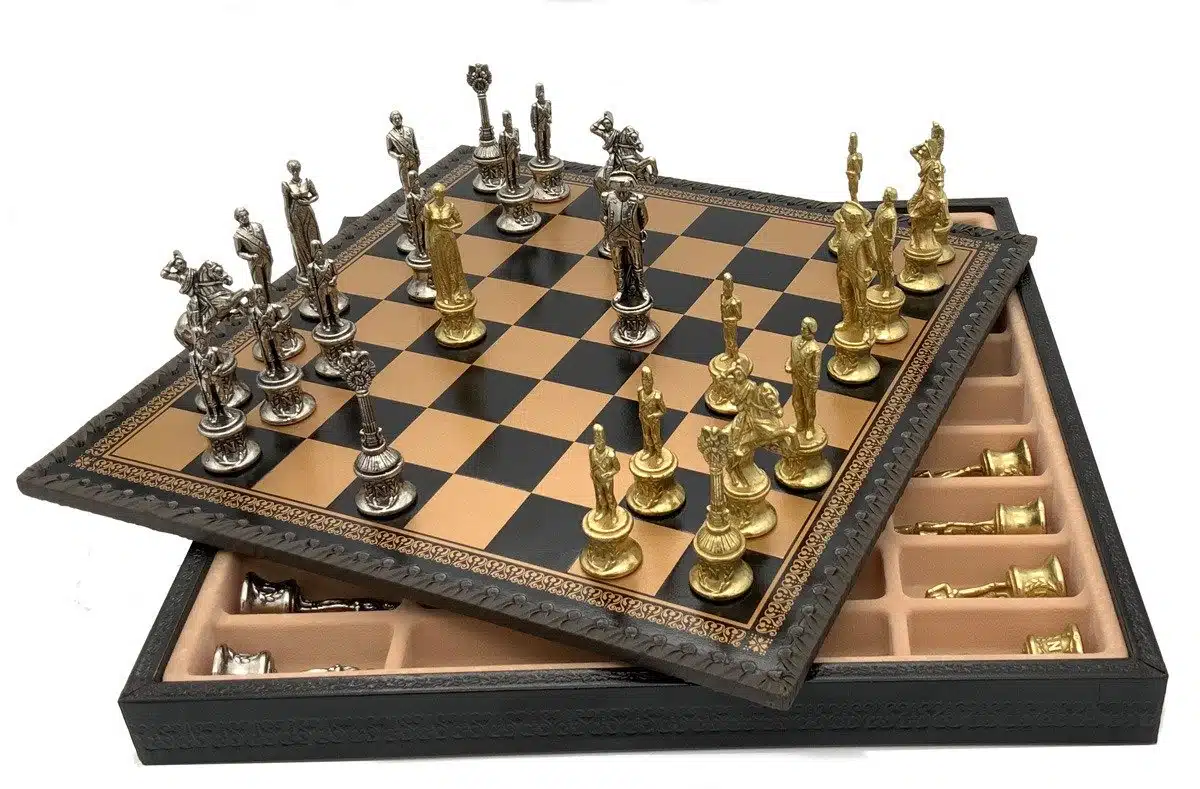 Ensemble Napoleon Echiquier en Similicuir & Jeu d'Echecs en Métal Massif - Image 2