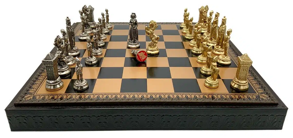 Ensemble Mary Stuart VIII Echiquier avec Rangement et Jeu d'Echecs en Métal - Image 3