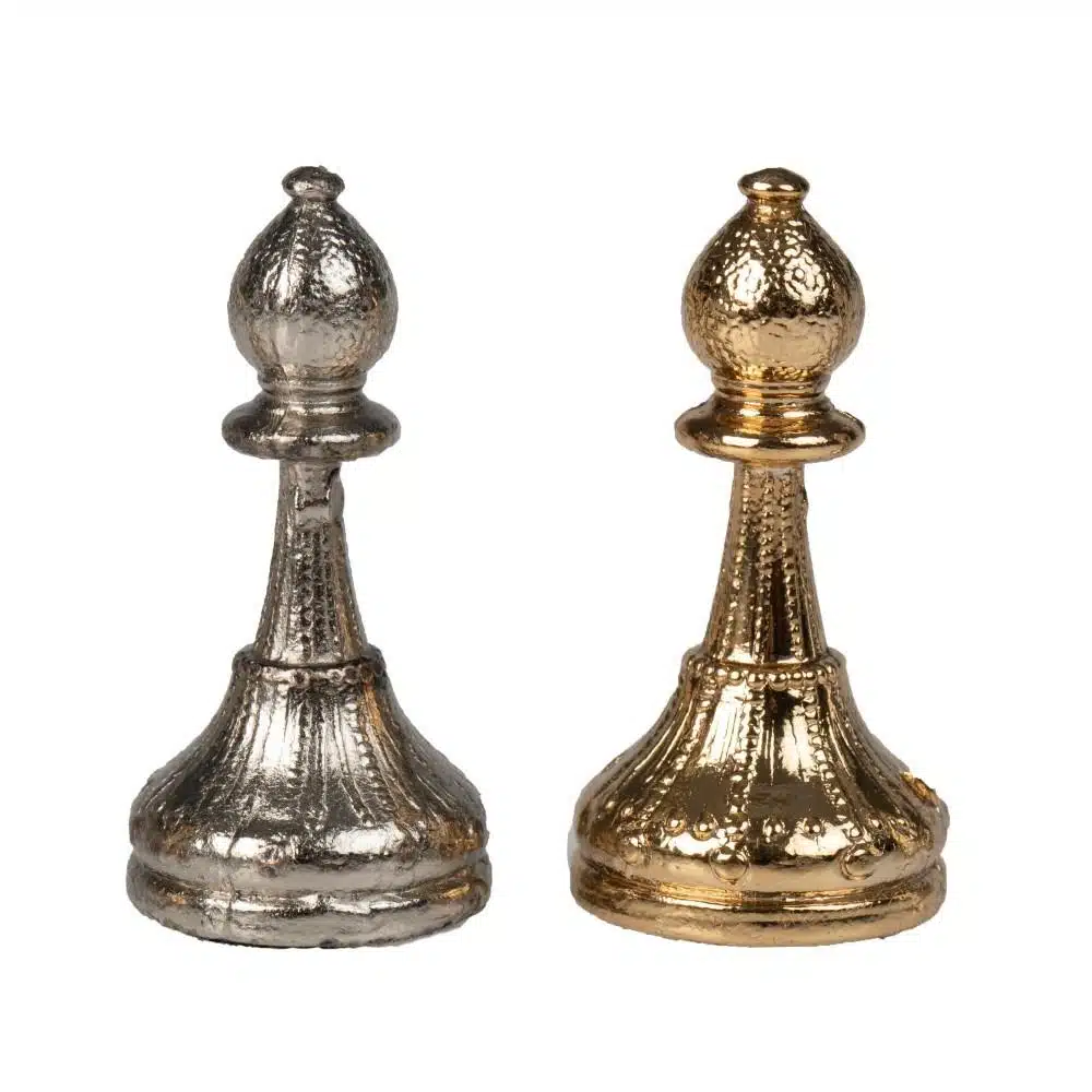 Ensemble Mignon Flower VI Echiquier avec Rangement et Jeu d'Echecs Métal Plaqué Or et Argent - Image 7