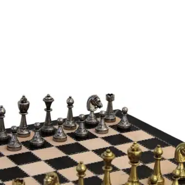 Ensemble Staunton Mix VIII Echiquier en Cuir et Jeu d'Echecs en Métal - Image 2