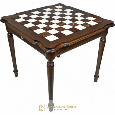 Table d'échecs en bois et marbre de Carrare, vue de face sans pièces