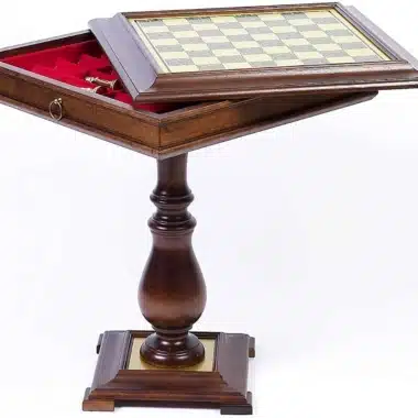 Alternative view of Table Echec et Back Echiquier en Bois & Plateau en Laiton avec Compartiment de Rangement Intégré