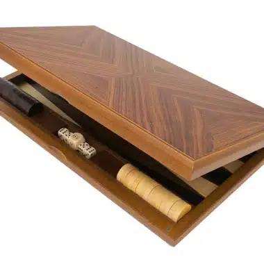Backgammon York de Luxe fermé, coffret en bois avec tiroir ouvert