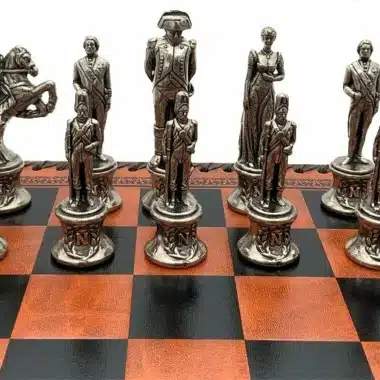 Ensemble Napoleon II Echiquier en Similicuir & Jeu d'Echecs en Métal Massif - Image 3