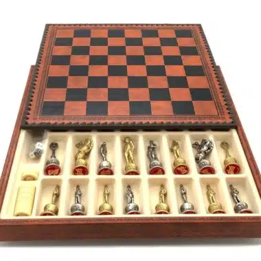 Ensemble Napoleon II Echiquier en Similicuir & Jeu d'Echecs en Métal Massif - Image 4