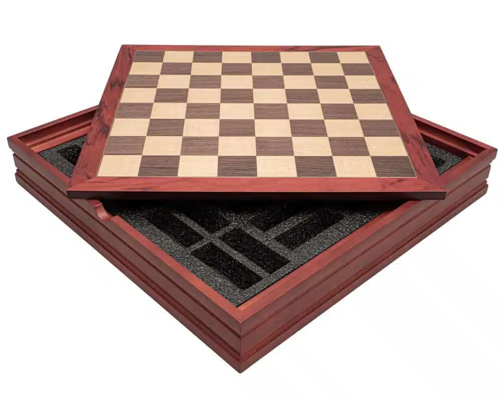 Ensemble Mignon Flower XI Echiquier avec Rangement en Bois de Noyer et Erable et Jeu d'Echecs en Métal - Image 14