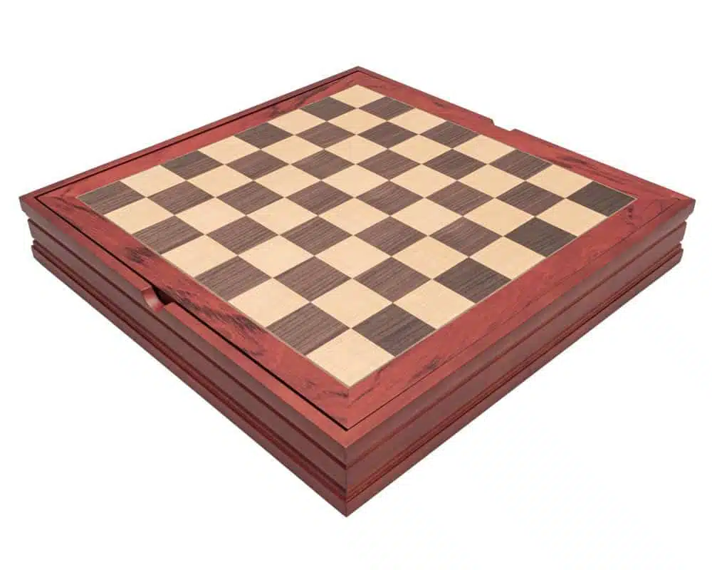 Ensemble Mignon Flower XI Echiquier avec Rangement en Bois de Noyer et Erable et Jeu d'Echecs en Métal - Image 17