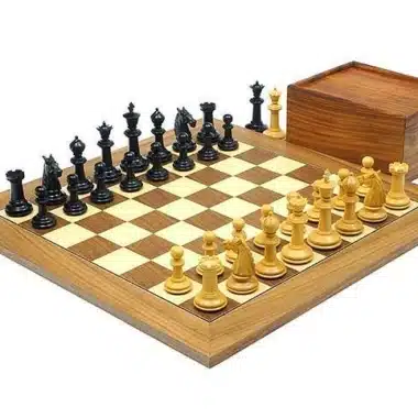 Ensemble « The Bath » : échiquier érable et noyer avec jeu d'échecs en ébène et coffret