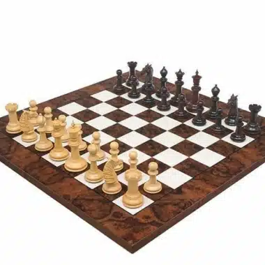 Ensemble "Bois de Rose Luxe" Echiquier en Bois de Noyer Foncé & Jeu d'Echecs en Bois de Rose Massif