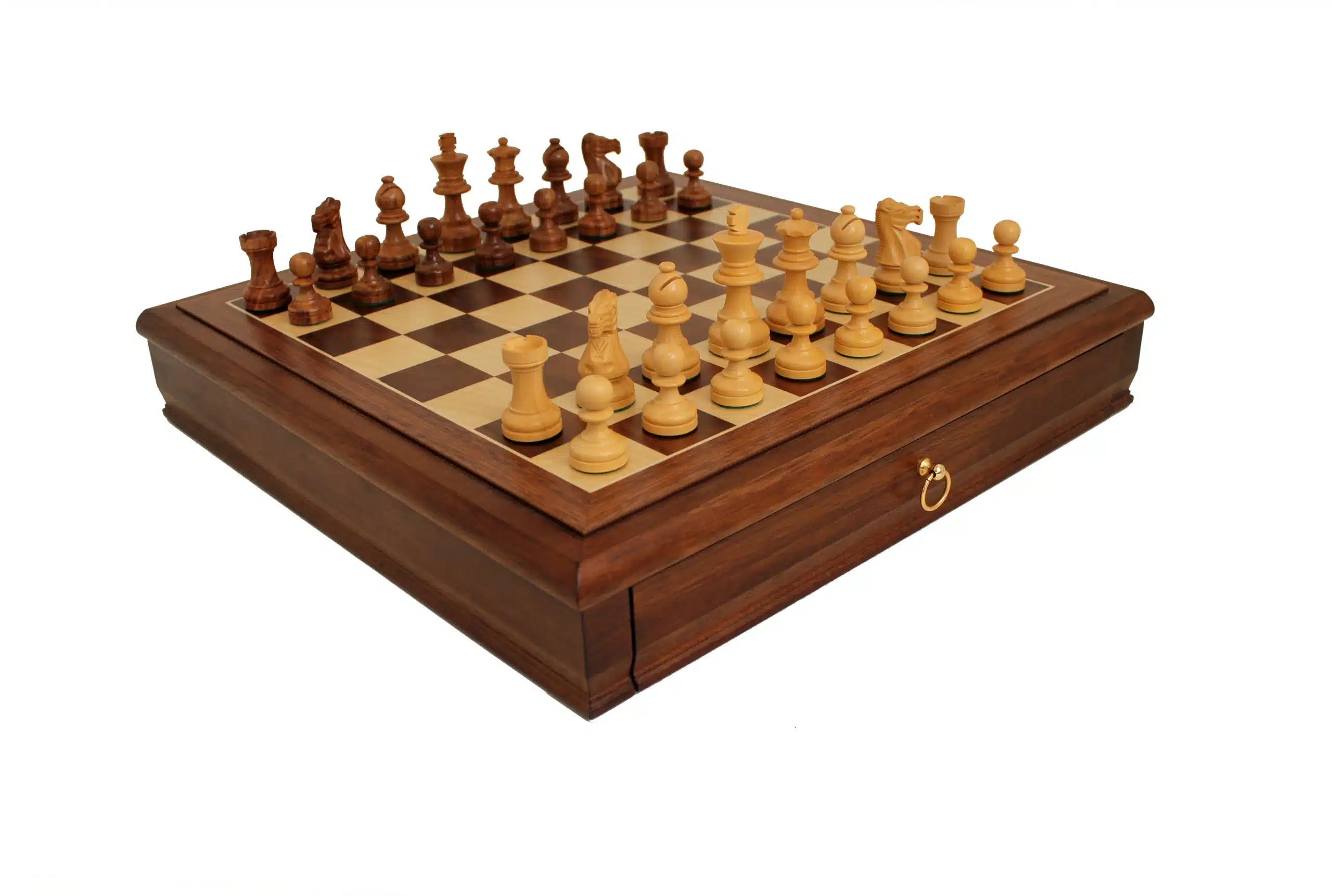 Ensemble "Tilleul Small" Echiquier en Bois de Noyer avec Tiroir de Rangement & Jeu d'Echecs Staunton en Bois - Image 3