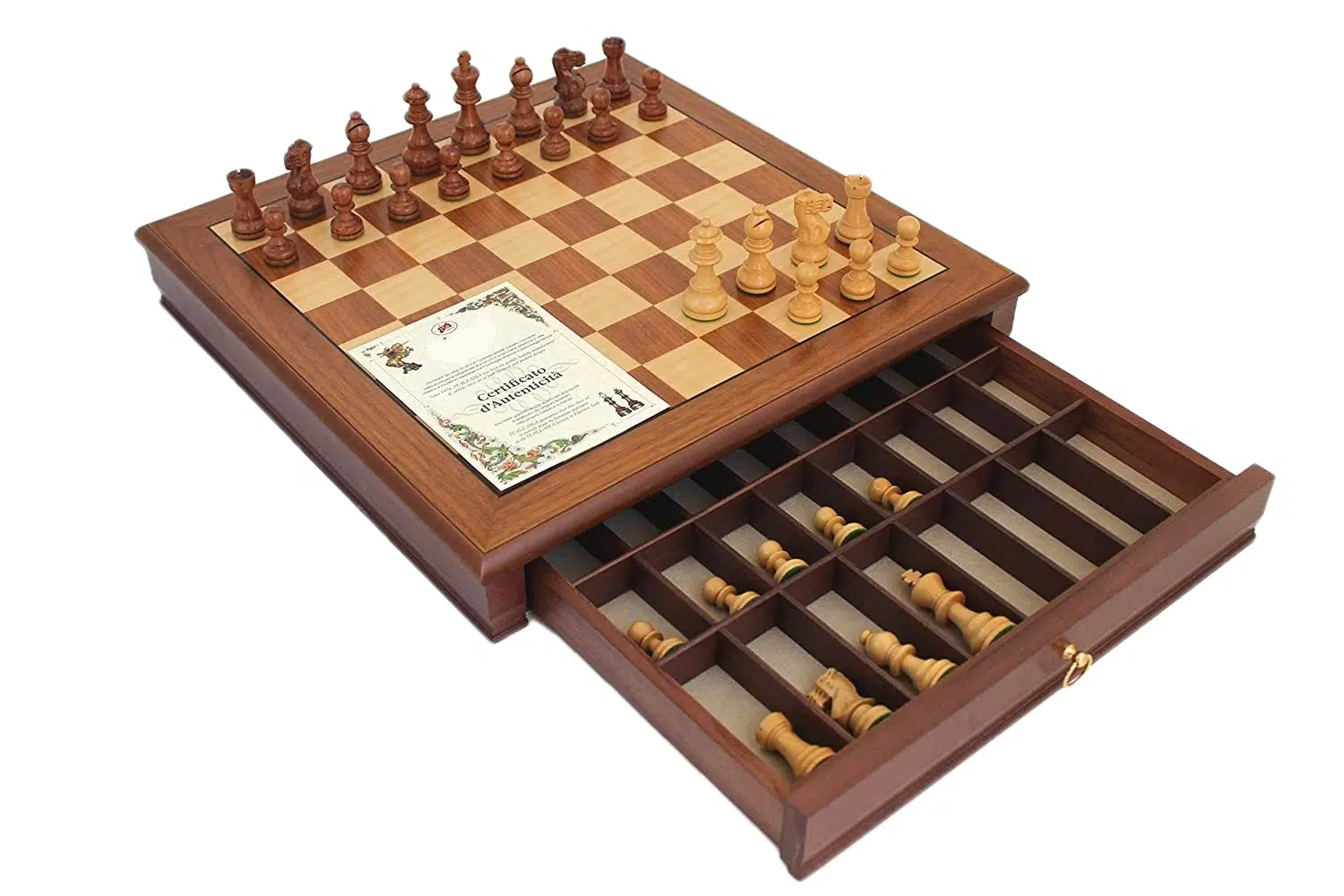 Ensemble "Tilleul Small" Echiquier en Bois de Noyer avec Tiroir de Rangement & Jeu d'Echecs Staunton en Bois - Image 2
