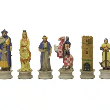Ensemble Croisade II Echiquier en Bois d'Orme et de Bruyère et Jeu d'Echecs en Résine Peint à la Main - Image 13