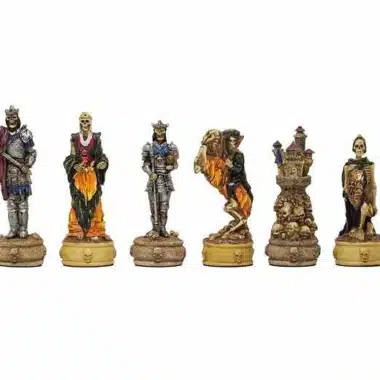 Ensemble Mort-Vivant III Echiquier en Similicuir Ancien Monde Avec Rangement et Jeu d'Echecs en Résine Peint à la Main - Image 13