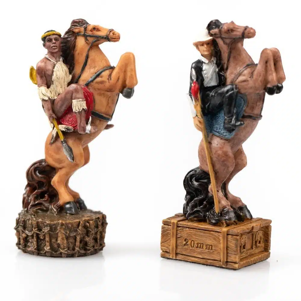 Ensemble Guerre Anglo-Zouloue II Echiquier en Similicuir avec Rangement et Jeu d'Echecs en Résine Peint à la Main - Image 7