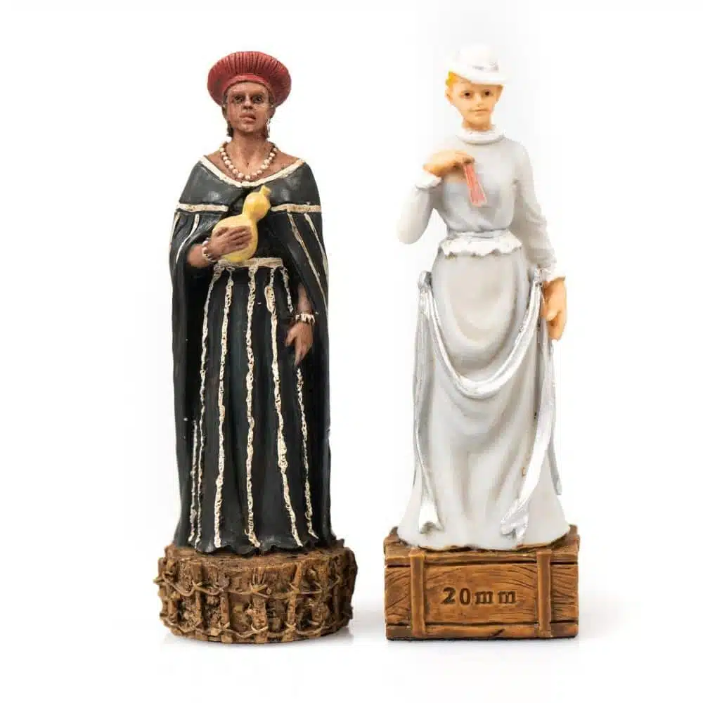 Ensemble Guerre Anglo-Zouloue II Echiquier en Similicuir avec Rangement et Jeu d'Echecs en Résine Peint à la Main - Image 6