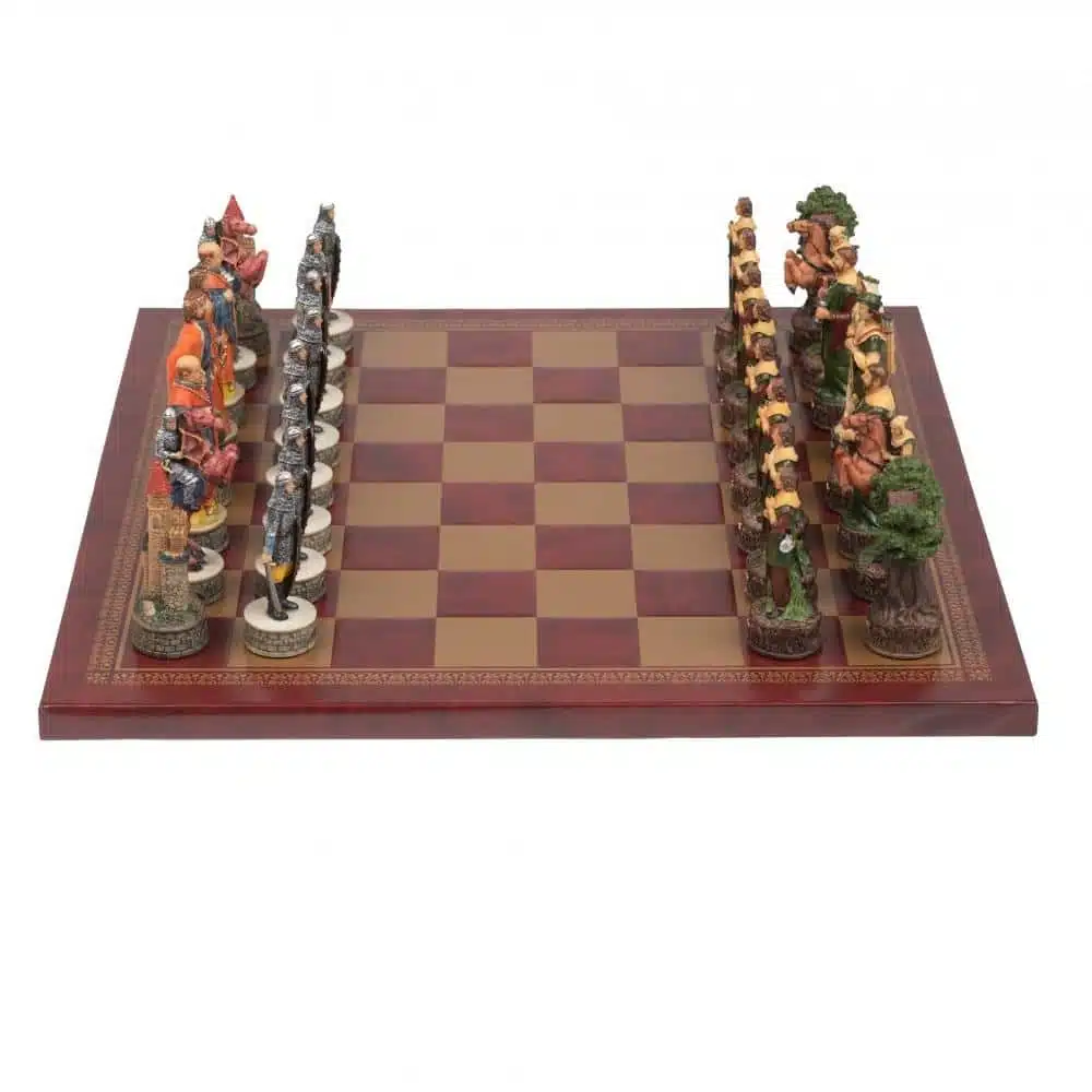 Ensemble Robin des Bois Echiquier en Similicuir & Jeu d'Echecs en Résine Peint à la Main - Image 2