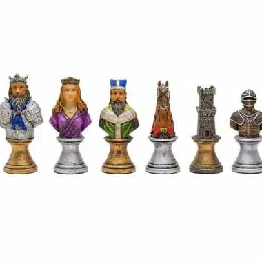 Pièces d'échecs Buste Médiéval V, roi, dame, fou, cavalier, tour et chevalier alignés