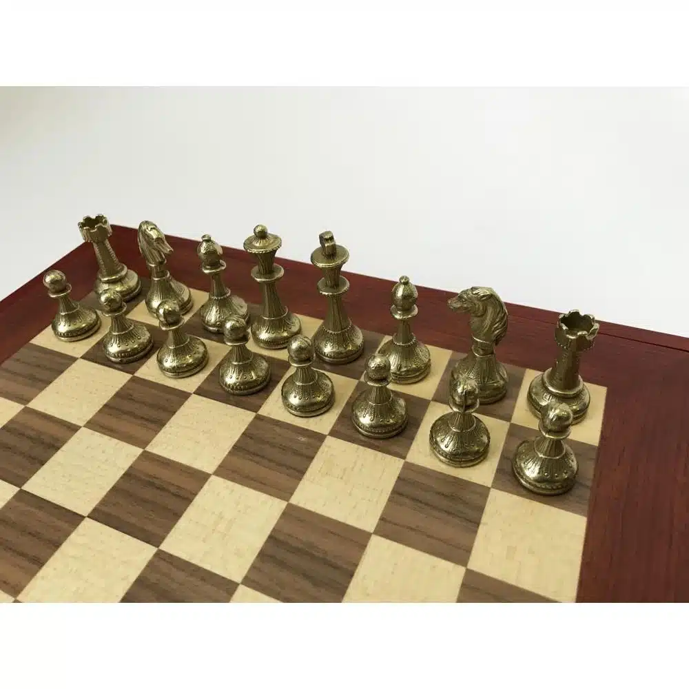 Ensemble Mignon Flower XI Echiquier avec Rangement en Bois de Noyer et Erable et Jeu d'Echecs en Métal - Image 4