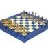 Ensemble Contemporain Bleu Echiquier en Bois d'Erable & Jeu d'Echecs en Laiton Massif