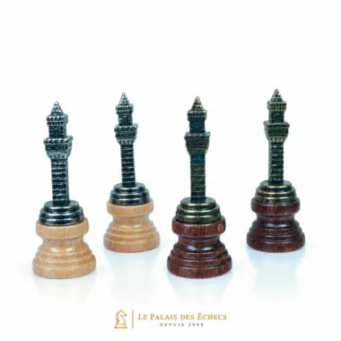 Pièces d'échecs Florence en forme de tours, argent, bronze et cuivre