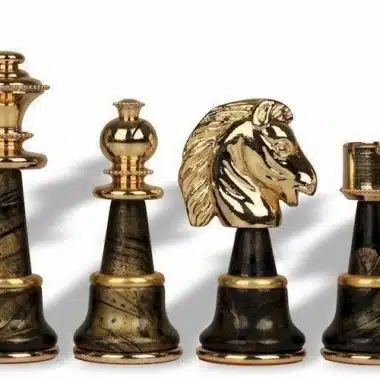 Ensemble Staunton Fantasy XL 2 Echiquier en Cuir Véritable & Jeu d'Echecs en Laiton et Bois Plaqué Or et Argent - Image 7