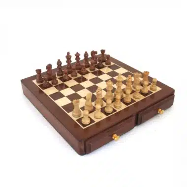 Alternative view of Ensemble Classic XVI Echiquier avec Rangement en Bois d'Erable et de Rose Doré et Jeu d'Echecs en Bois de Rose Doré