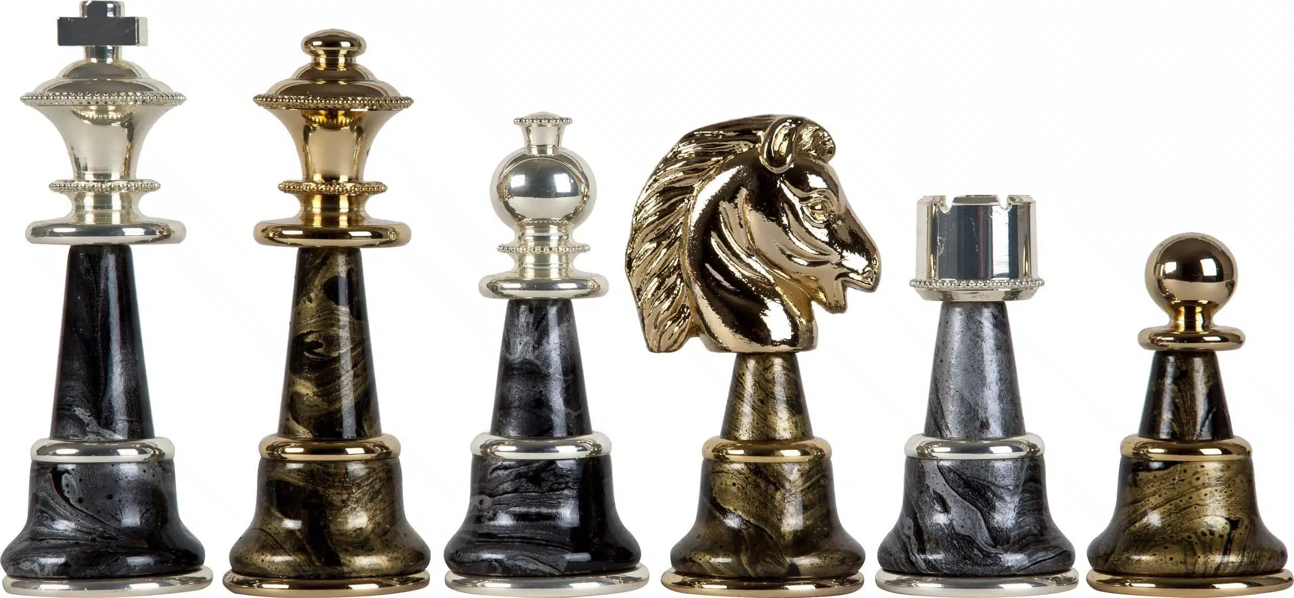 Ensemble Staunton Fantasy XL Echiquier en Bois d'Erable Vert & Jeu d'Echecs en Laiton et Bois Plaqué Or et Argent - Image 9