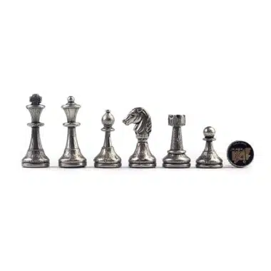 Ensemble Arabesque Echiquier en Bois avec Tiroir de Rangement et Jeu d'Echecs Staunton en Metal - Image 9