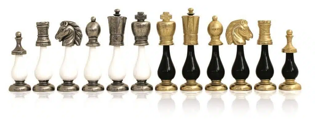 Jeu d'Échecs Arabesque - Échiquier Bois et Albâtre série noire avec tiroir & Pièces en métal et bois laqué - Image 4