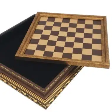 Jeu d'Echecs Staunton en Bois et Metal et Echiquier avec Rangement en Bois et Feuilles d'Or - Image 10