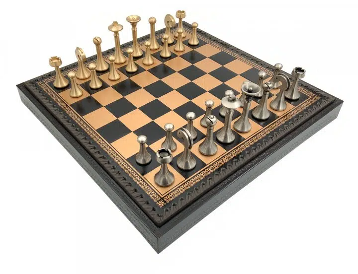 Jeu d'Échecs Contemporain - Échiquier et Backgammon à rangement en similicuir & Pièces en métal