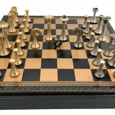 Jeu d'Échecs Contemporain - Échiquier et Backgammon à rangement en similicuir & Pièces en métal