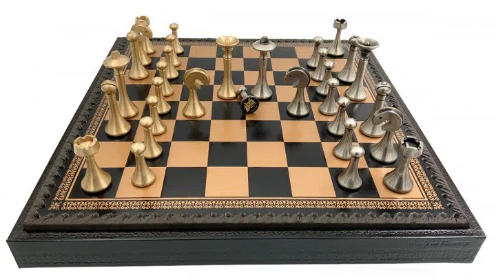 Jeu d'Échecs Contemporain - Échiquier et Backgammon à rangement en similicuir & Pièces en métal