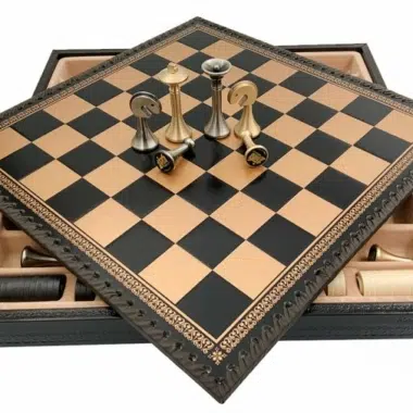 Jeu d'Échecs Contemporain - Échiquier et Backgammon à rangement en similicuir & Pièces en métal