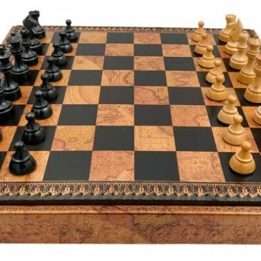 Jeu d'Échecs Classique - Échiquier - Backgammon et Jeu de dames en similicuir avec rangement & Pièces en bois