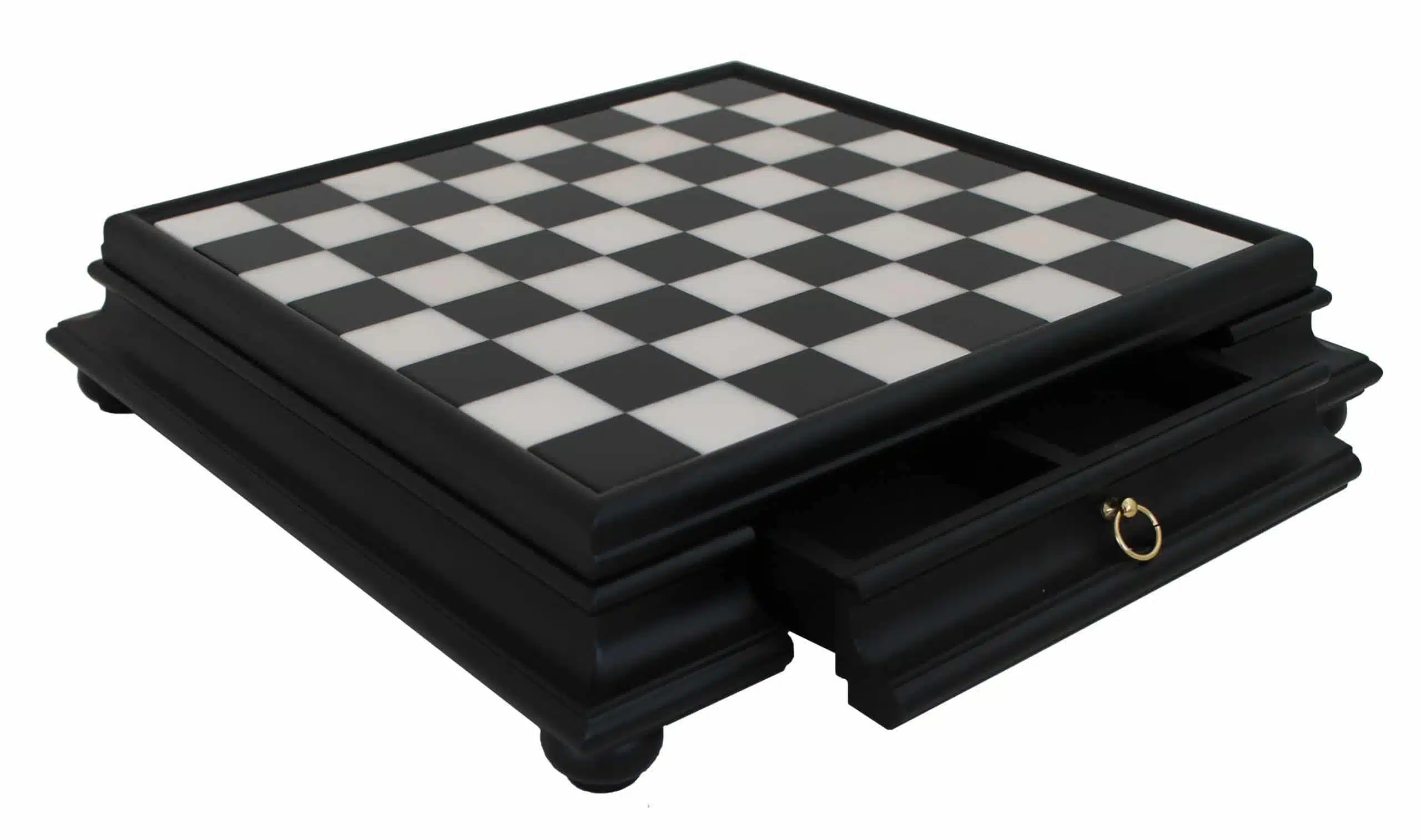 Jeu d'Échecs Arabesque - Échiquier Bois et Albâtre série noire avec tiroir & Pièces en métal et bois laqué - Image 5