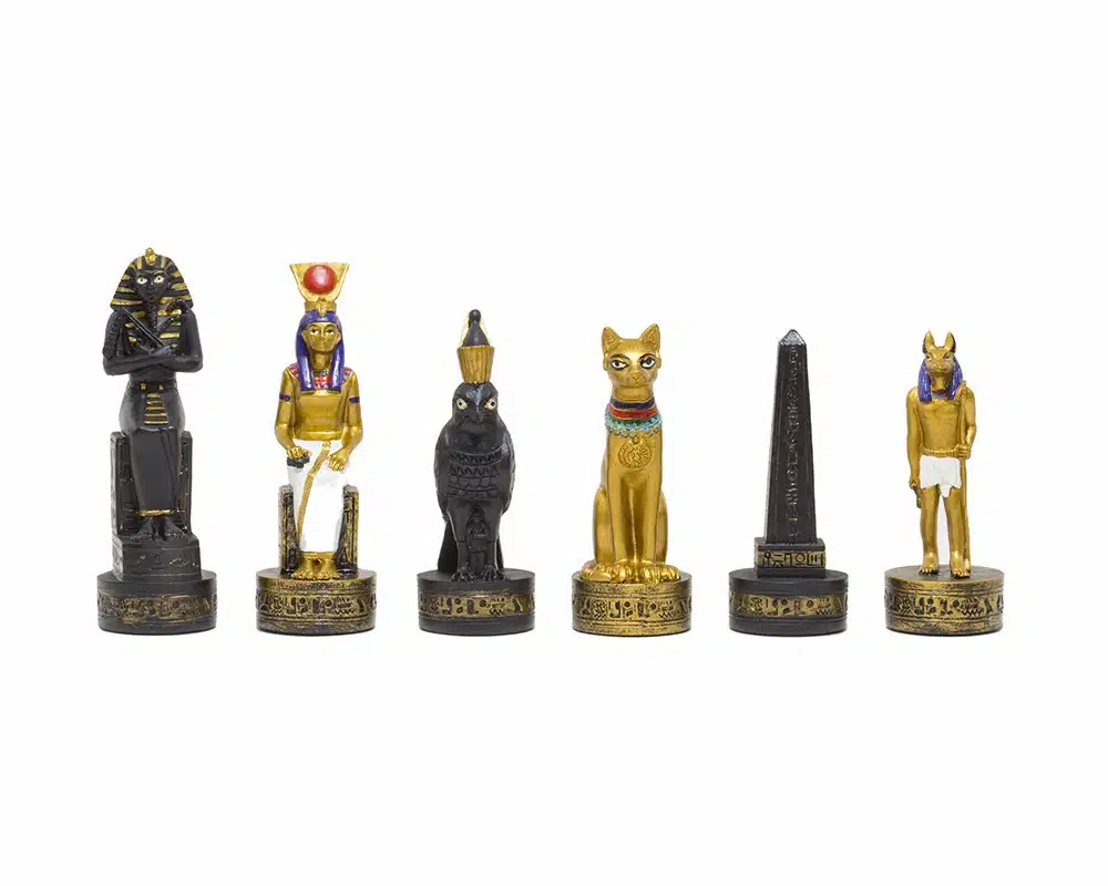 Jeu d'Echecs Égypte Ancienne en Résine & Échiquier en Similicuir Noir et Doré - Image 4