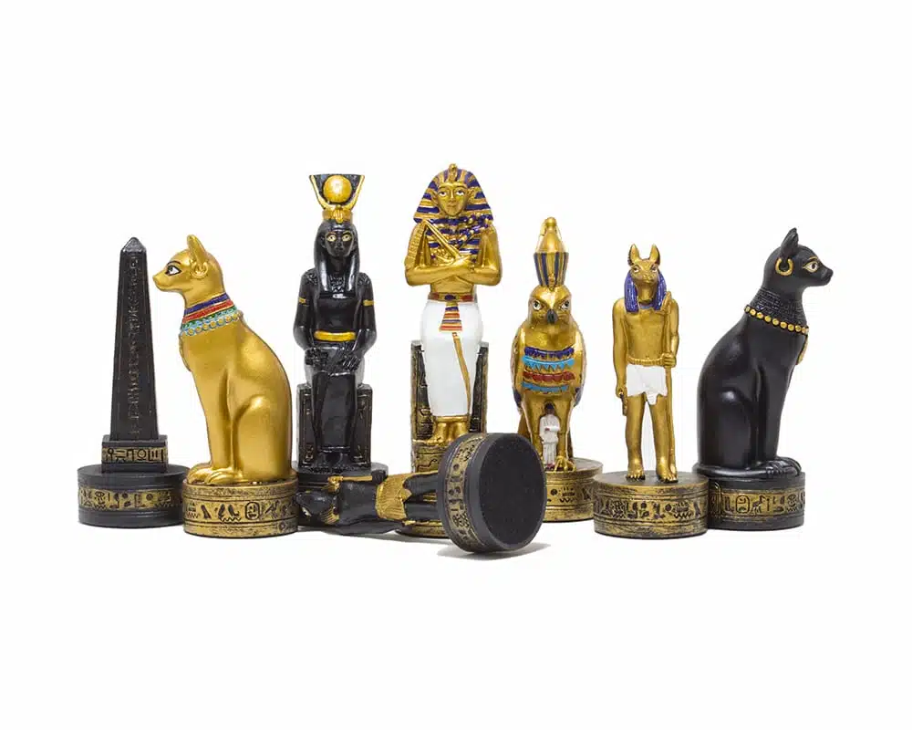 Jeu d'Echecs Égypte Ancienne en Résine & Échiquier en Similicuir Noir et Doré - Image 2