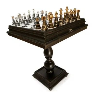 Jeu d'Échecs Fantaisie Staunton XL - Table Échiquier en bois et Albâtre & Pièces en bois et laiton massif
