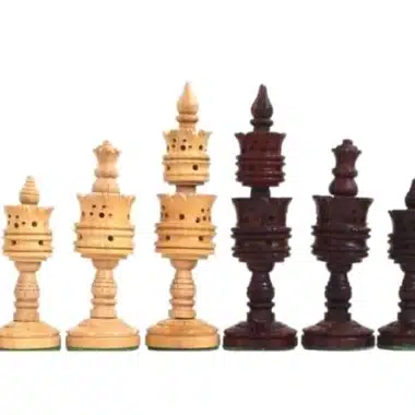 Jeu d'Echecs Sculpté en Bois de Palissandre & Échiquier en Cuir Véritable - Image 4